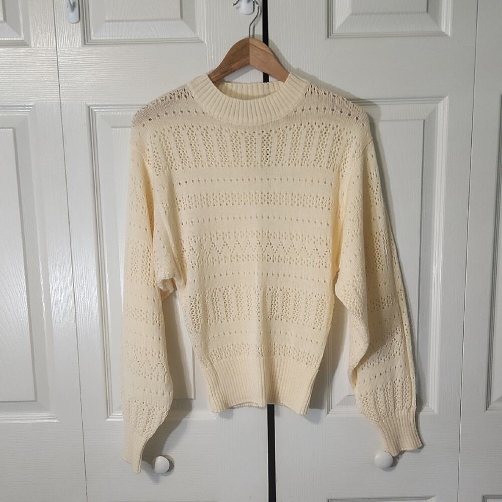 Vintage "Berries" Cream Open Knit Sweater SZ XS/SM Coastal‎ 80s Academia Cottage
